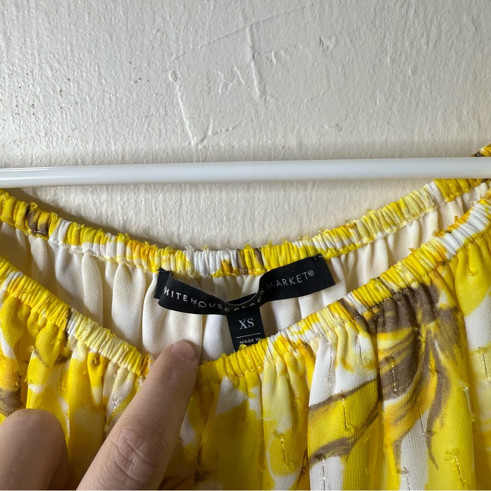 White House Black Market Yellow Floral Metallic Blouse - Picture 3 of 5